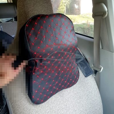 Premium Long Design Neck Rest Pillow Black With Red Stitch