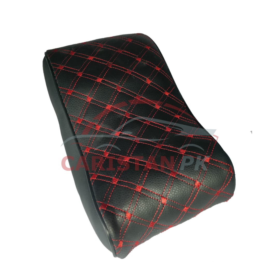 Universal Armrest Cushion Pad Black With Red Stitch