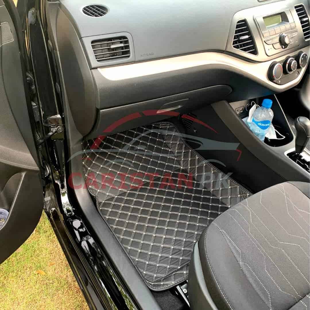 KIA Picanto 7D Floor Mats Black With Beige Stitch Hard Design