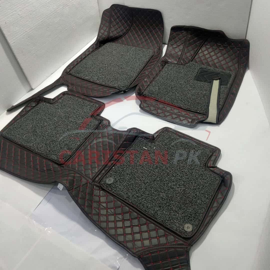 MG HS 9D Premium Floor Mats Black With Red Stitch