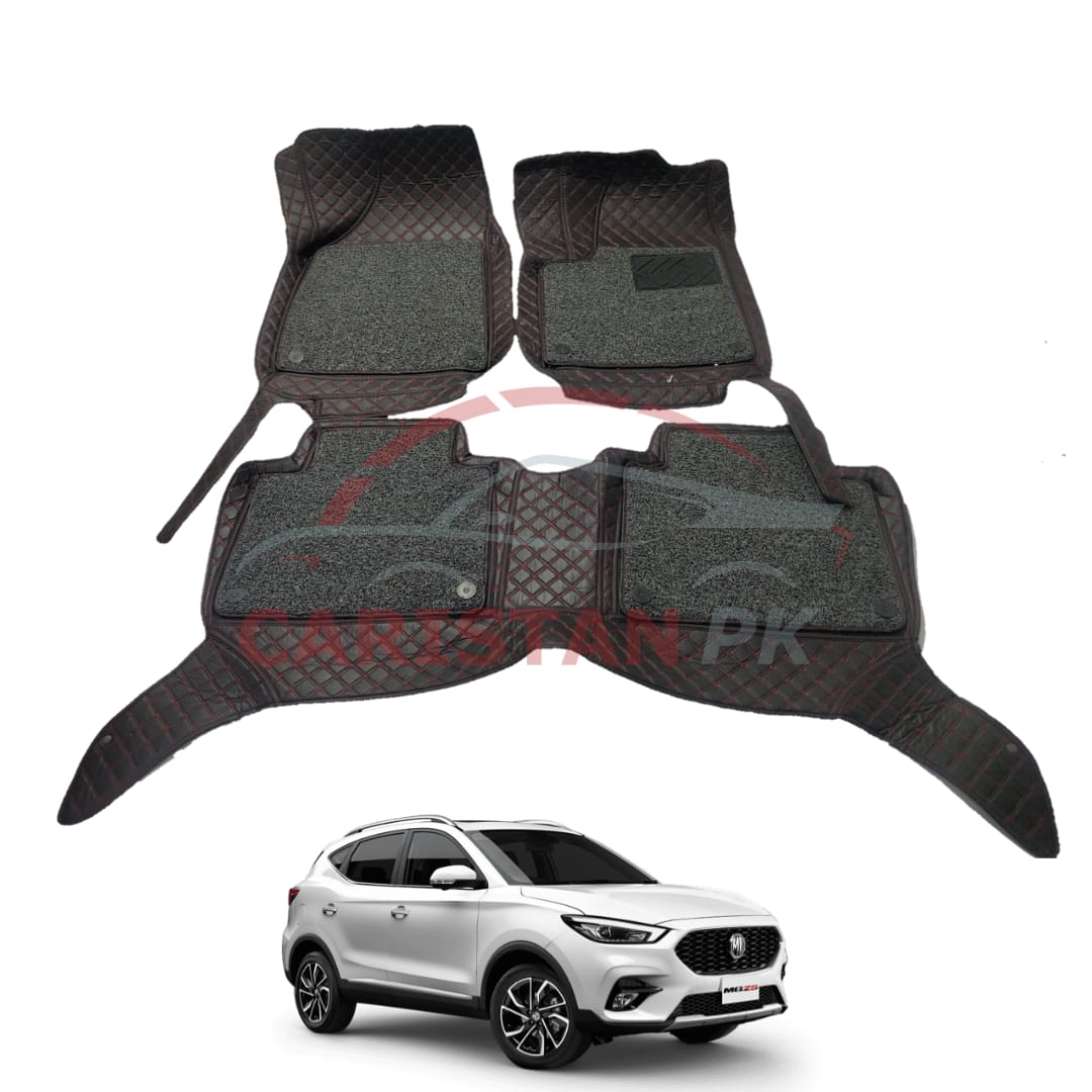 MG HS 9D Premium Floor Mats Black With Red Stitch