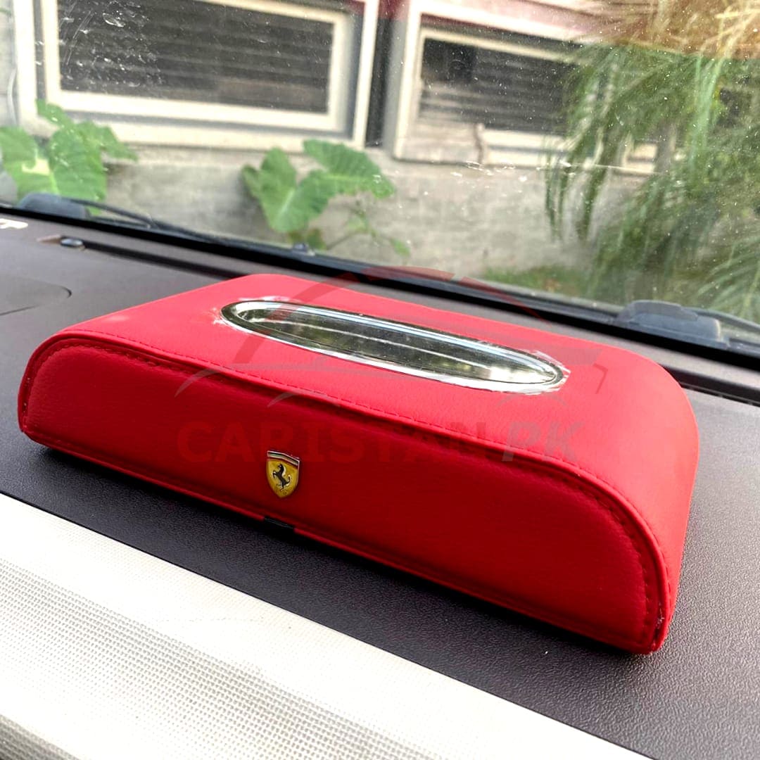 Premium Leather Car Tissue Box Red