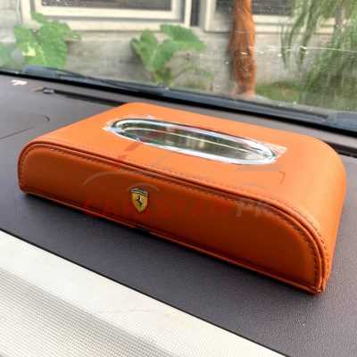 Premium Leather Car Tissue Box Orange