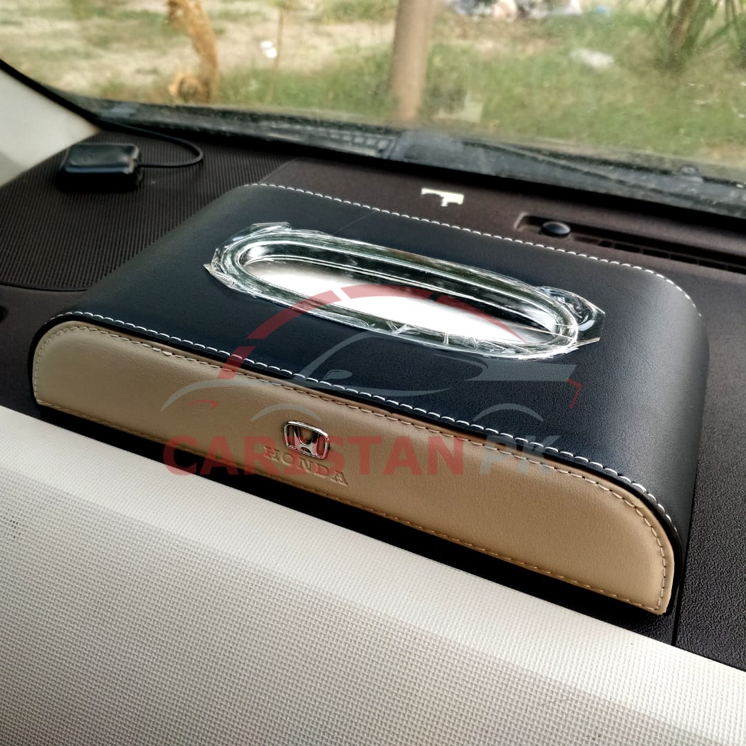 Honda Leather Car Tissue Box Black Beige Mix