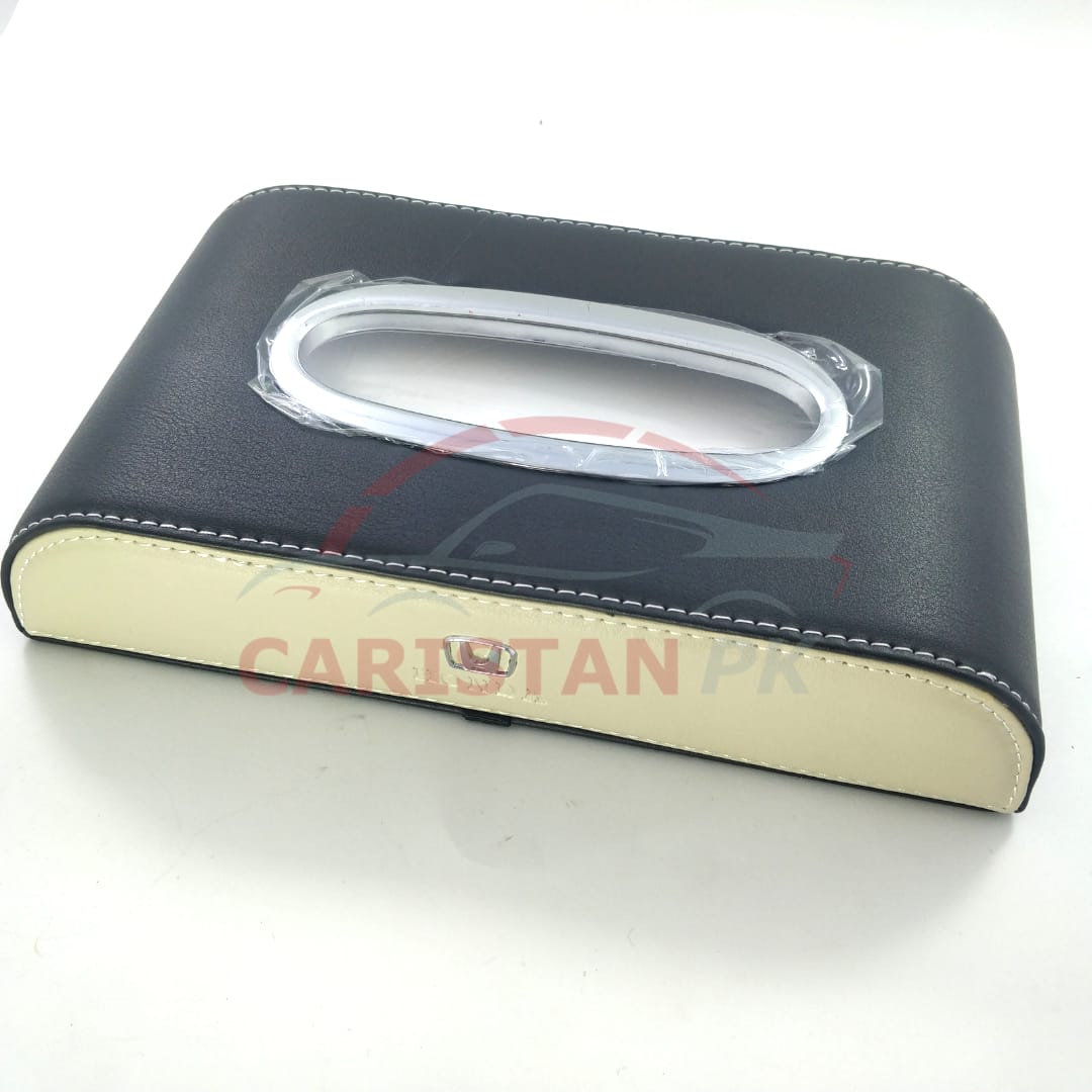 Honda Leather Car Tissue Box Black Beige Mix