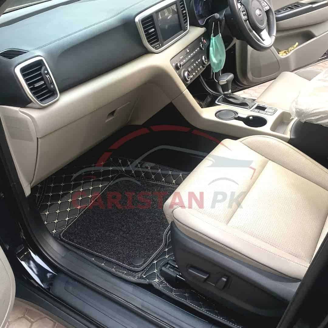 KIA Sportage 9D Premium Floor Mats Black With Beige Stitch