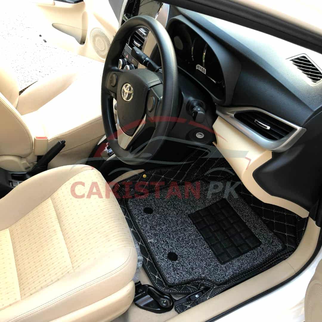 Toyota Yaris 9D Premium Floor Mats Black With Beige Stitch