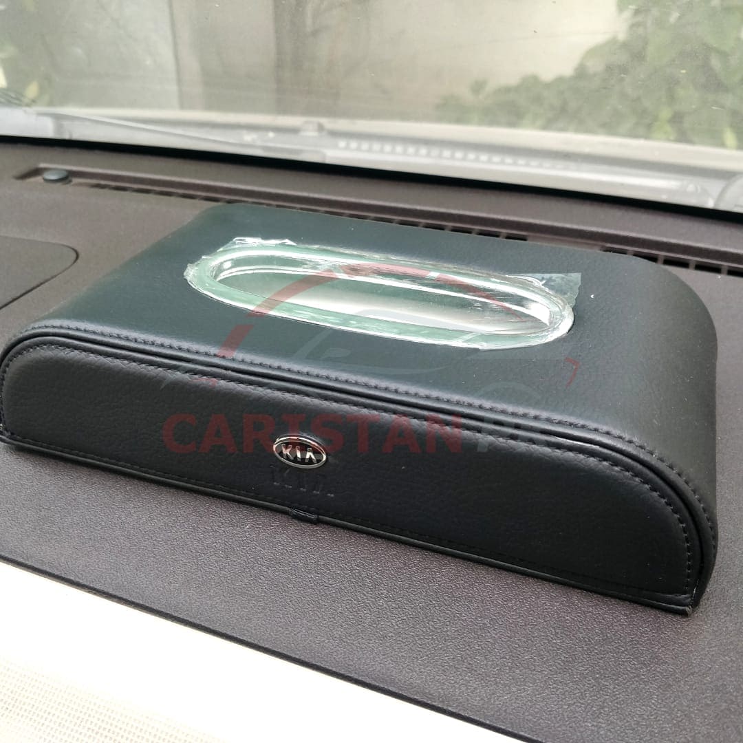KIA Leather Car Tissue Box Black