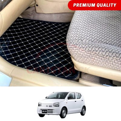 Suzuki Alto Flat Style 7D Floor Mats Black With Beige Stitch 2017-23