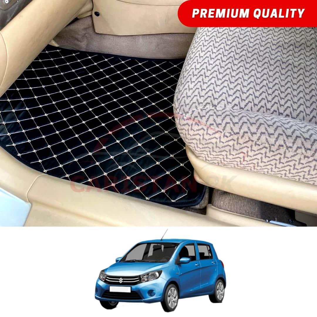 Suzuki Cultus Flat Style 7D Floor Mats Black With Beige Stitch 2017-23