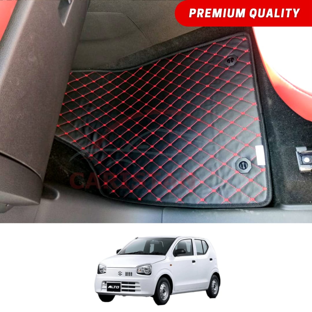 Suzuki Alto Flat Style 7D Floor Mats Black With Red Stitch 2017-23