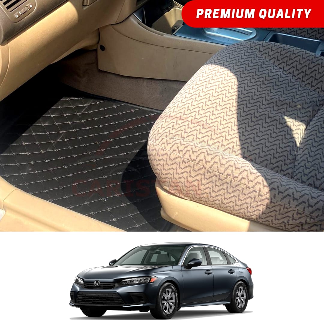 Honda Civic Flat Style 7D Floor Mats Black 2022 Model & Onwards