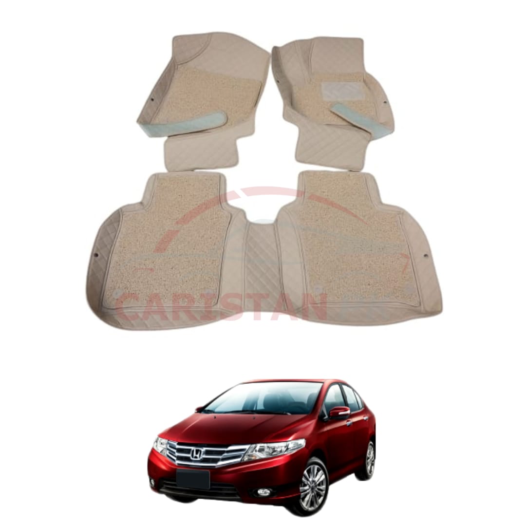 Honda City 9D Floor Mats Beige With Beige Stitch 2009-21