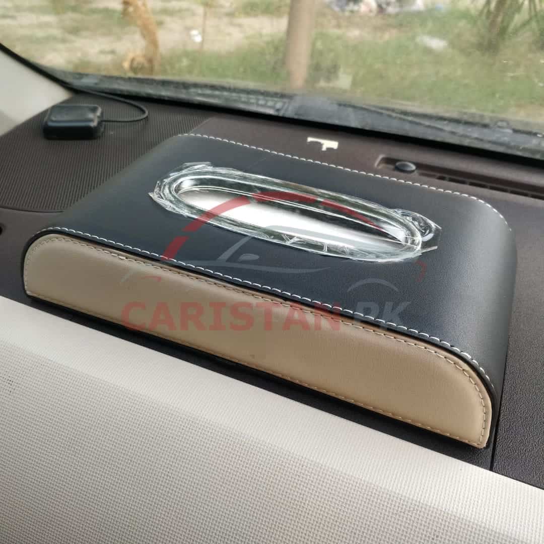 Leather Car Tissue Box Black Beige Mix