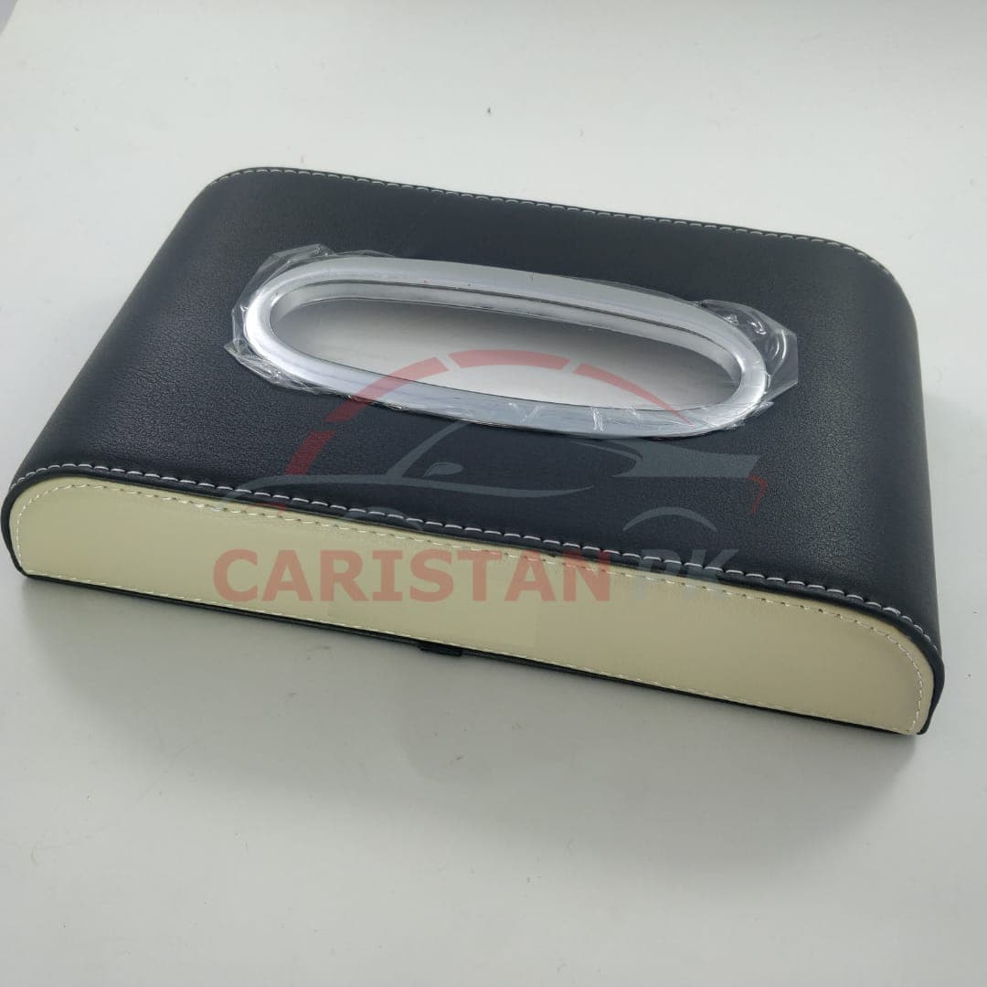 Leather Car Tissue Box Black Beige Mix