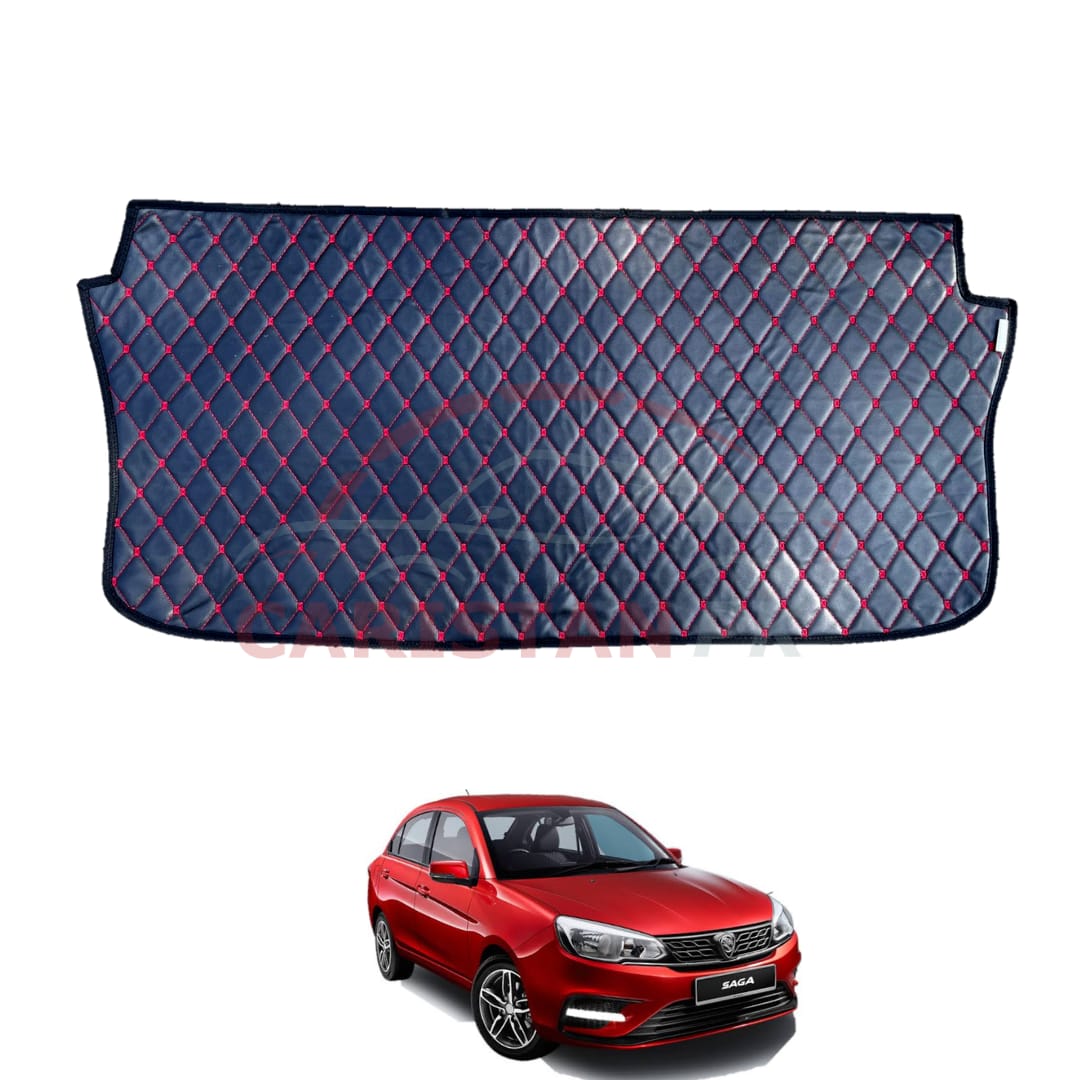 Proton Saga 7D Trunk Protection Mat Black With Red Stitch