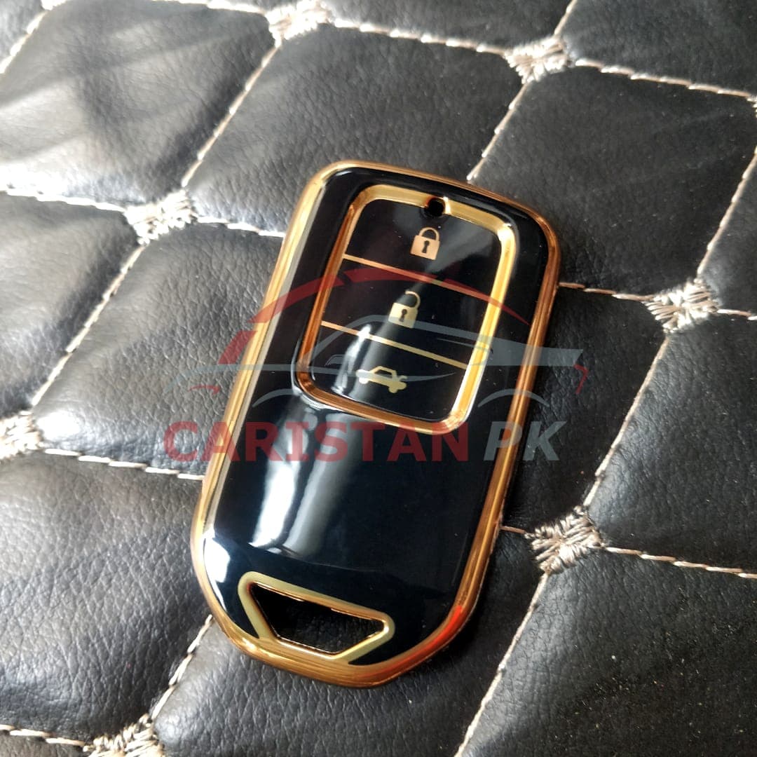 Honda Civic TPU Plastic Protection Key Cover 3 Button Black Golden 2016-21