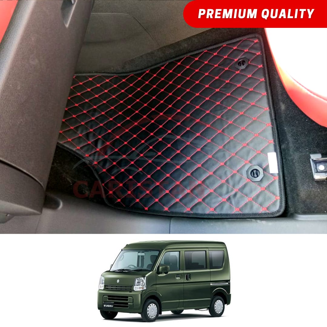 Suzuki Every Flat Style 7D Floor Mats Black With Red Stitch 2019-22