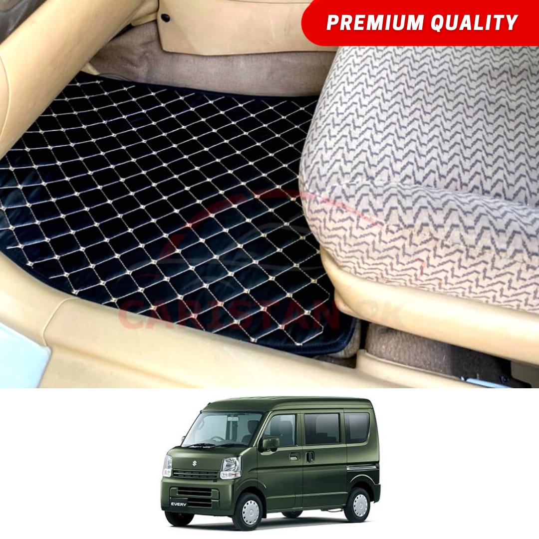 Suzuki Every Flat Style 7D Floor Mats Black With Beige Stitch 2019-22