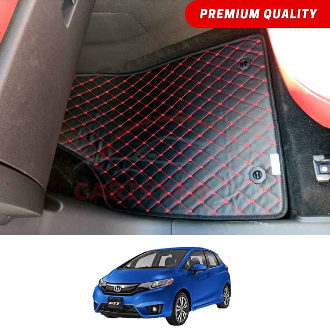 Honda Fit Flat Style 7D Floor Mats Black With Red Stitch 2014-19