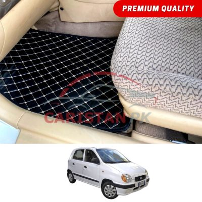 Hyundai Santro Flat Style 7D Floor Mats Black With Beige Stitch